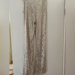 OLD NAVY High Rise Flare Silver Sequin Pants SIZE XS NWT